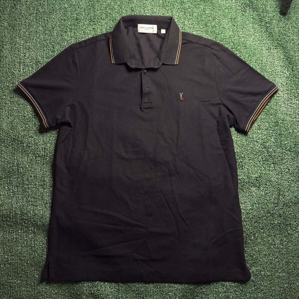 Saint Laurent Paris Black Tipped Polo Shirt YSL Logo 3XL